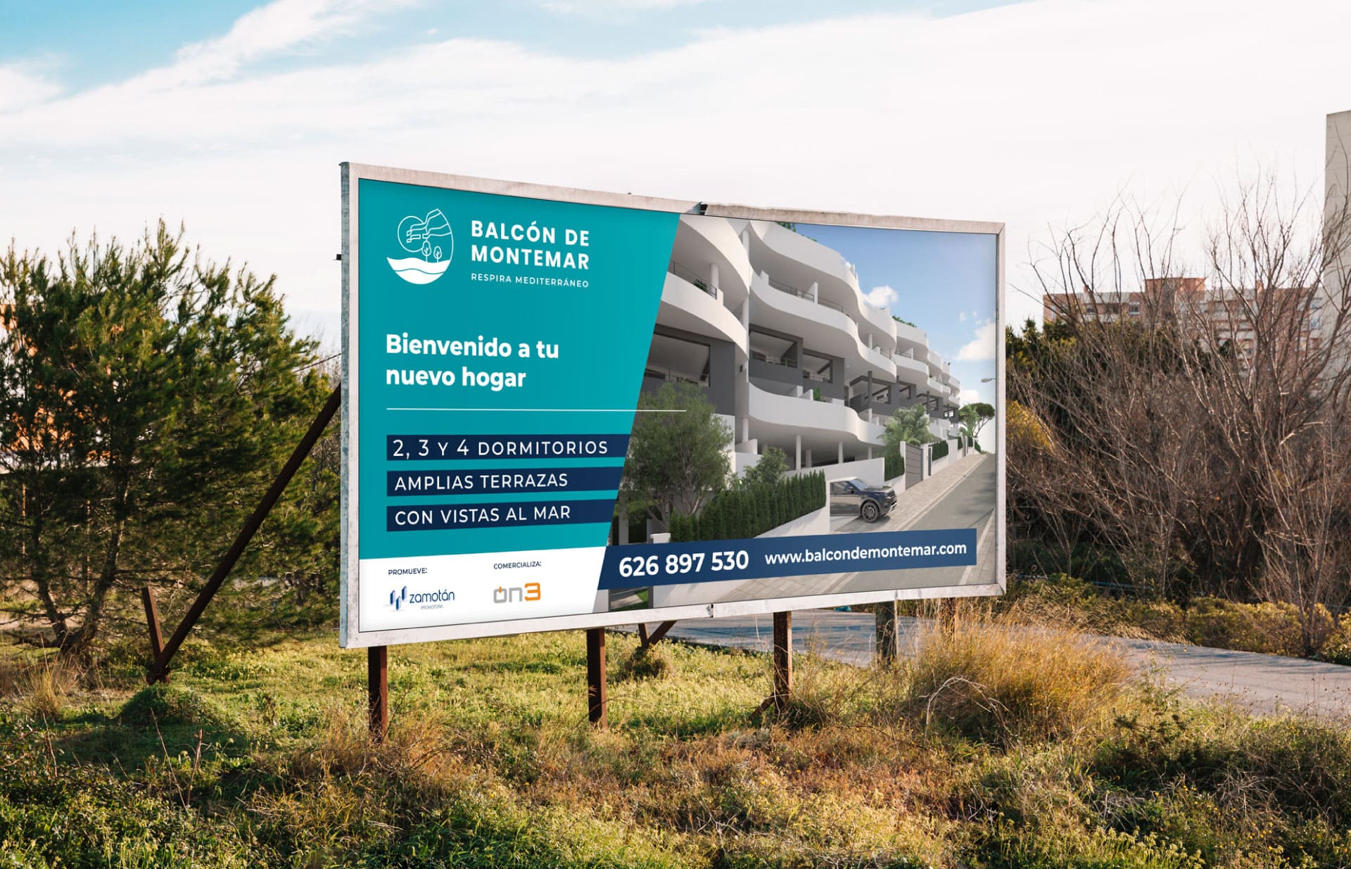 Diseño valla publicitaria de carretera para promoción de viviendas Málaga