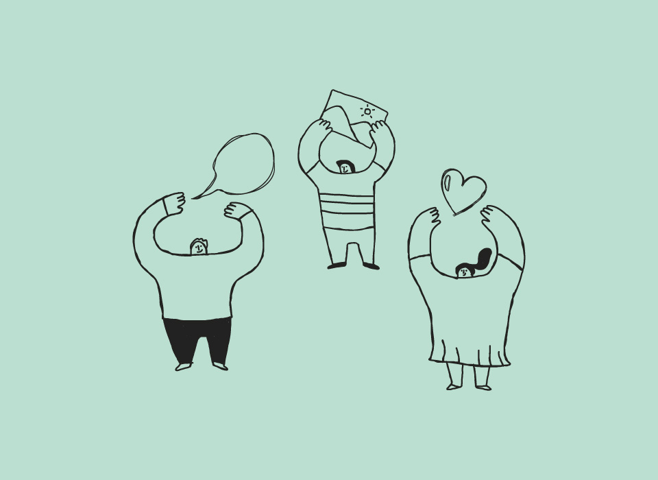 Ilustración tres personas para centro psicológico Emocionalmente