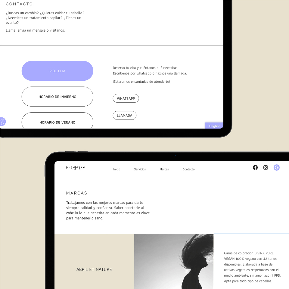 Diseño web escritorio para una peluquería