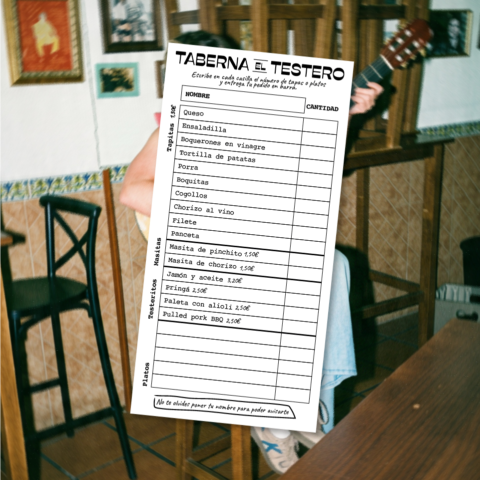 Diseño de carta para Taberna El Testero