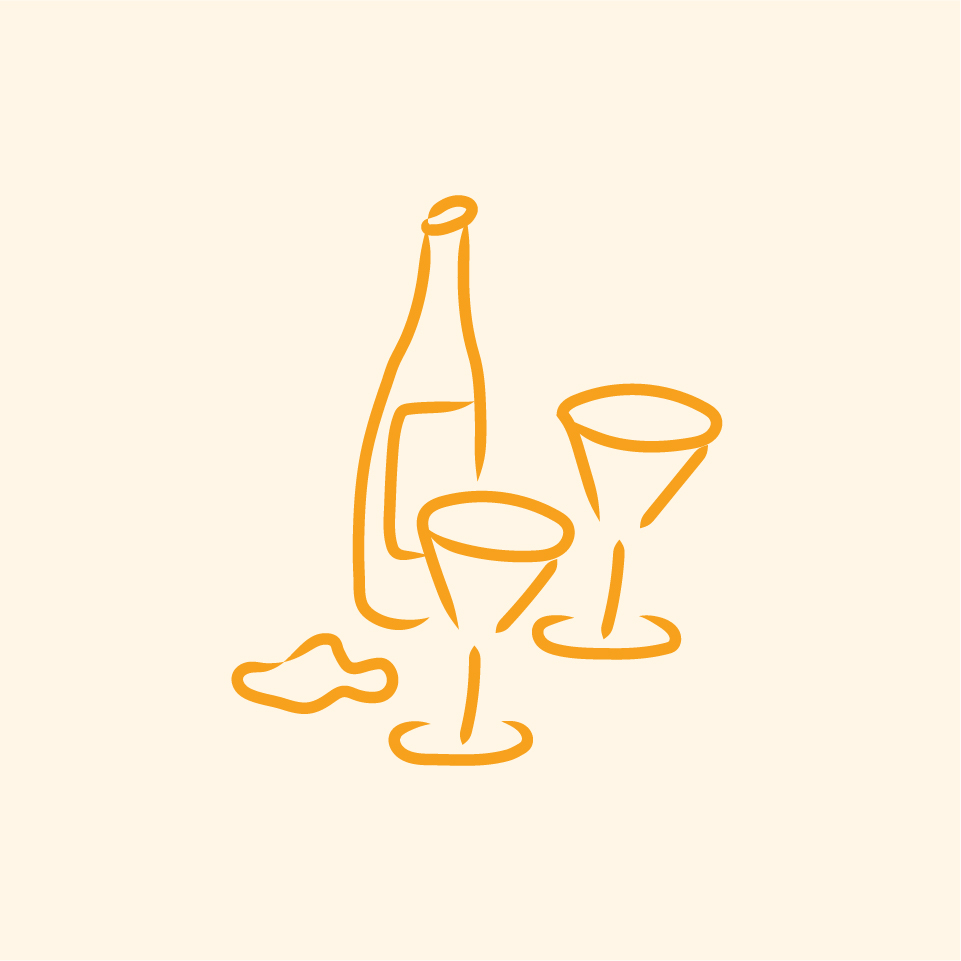 Ilustración de botella y copas para Taberna El Testero